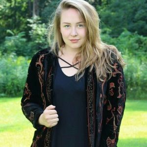 Black Velour Embroidered Jacket